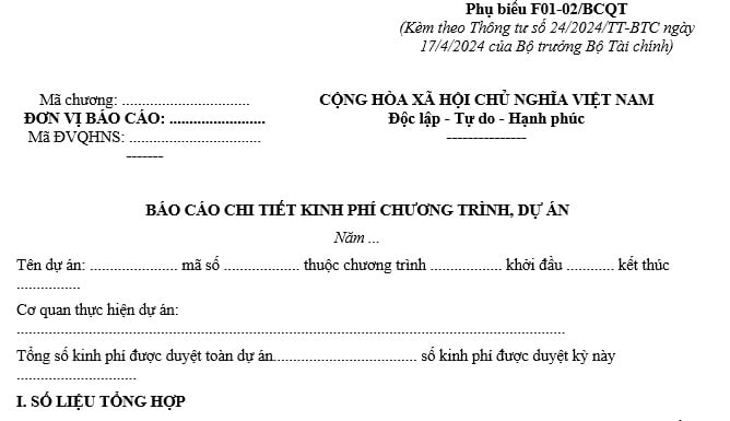 hướng dẫn lập báo cáo chi tiết kinh phí chương trình dự án