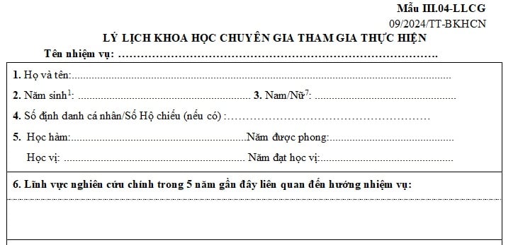 lý lịch chuyên gia tham gia khoa học và công nghệ