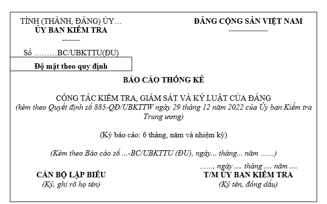  Mẫu báo cáo thống kê về công tác kiểm tra, giám sát và kỷ luật của Đảng