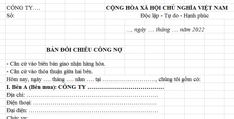  Mẫu đối chiếu công nợ bằng Excel mới nhất