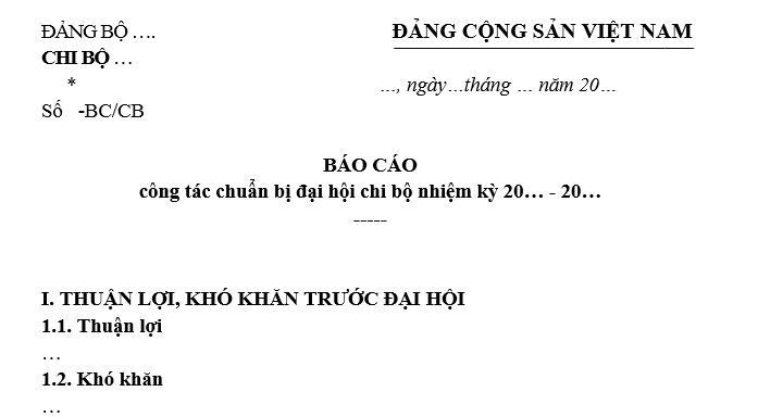 Mẫu Báo cáo công tác chuẩn bị đại hội chi bộ