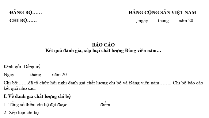 Mẫu Báo cáo đánh giá xếp loại chất lượng đảng viên cuối năm? 