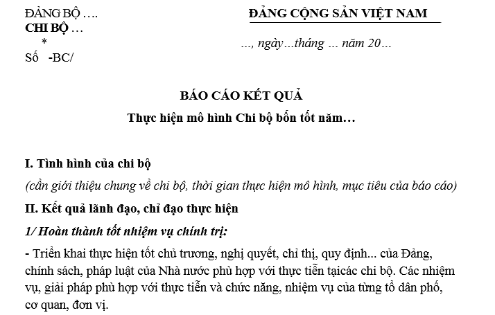 Mẫu báo cáo chi bộ 4 tốt mới nhất