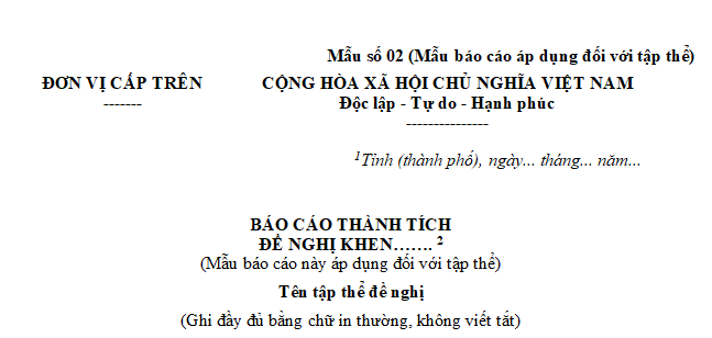 Mẫu Báo cáo thành tích tập thể 