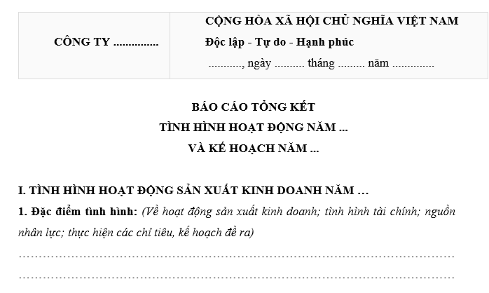 Mẫu Báo cáo tổng kết cuối năm của công ty 