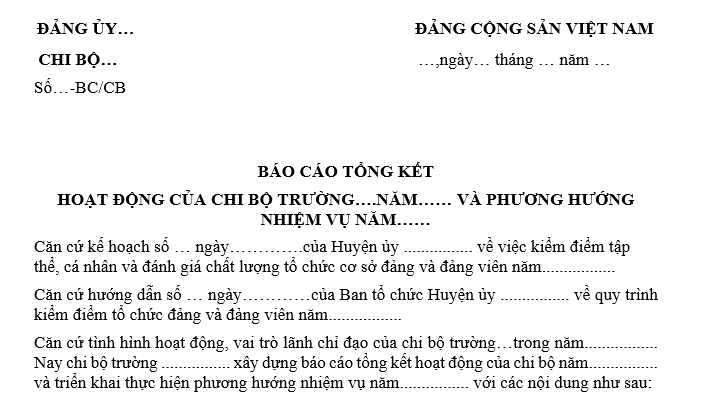 Mẫu Báo cáo tổng kết cuối năm của chi bộ ở trường học mới nhất?