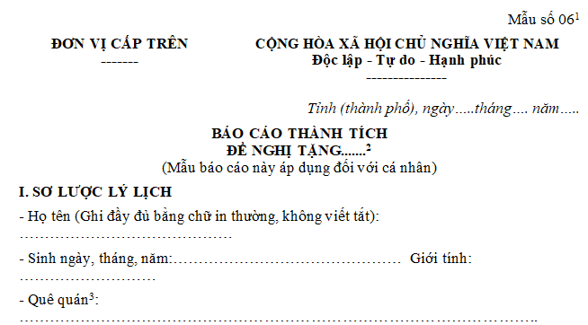 Mẫu Báo cáo thành tích cá nhân đề nghị Liên đoàn lao động tặng bằng khen