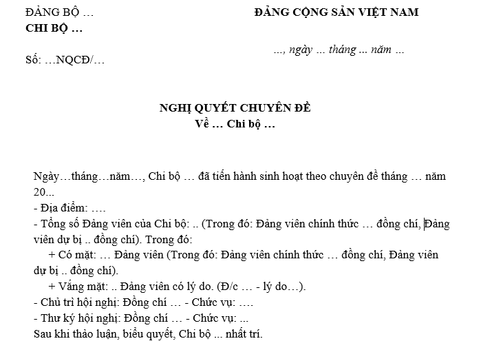 Mẫu Nghị quyết sinh hoạt chuyên đề của chi bộ mới nhất?