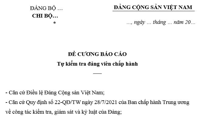 Mẫu Đề cương báo cáo tự kiểm tra của đảng viên