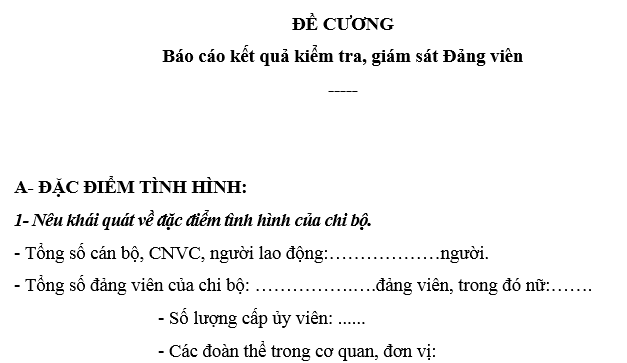 Mẫu đề cương báo cáo kiểm tra, giám sát Đảng viên của chi bộ?