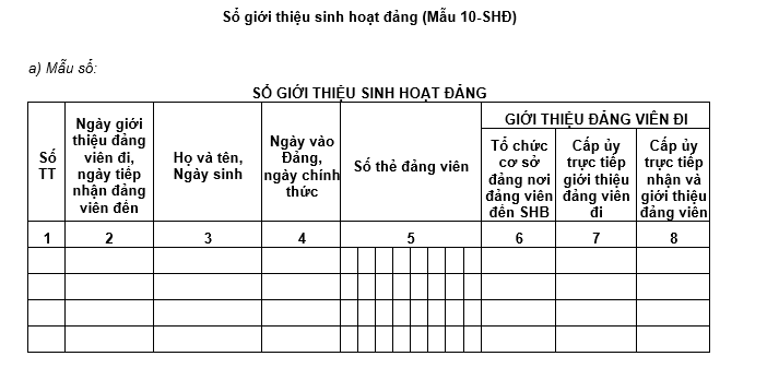 Mẫu Sổ giới thiệu sinh hoạt đảng Mẫu 10-SHĐ