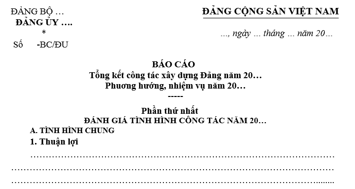 Mẫu Báo cáo Tổng kết công tác xây dựng Đảng cuối năm 