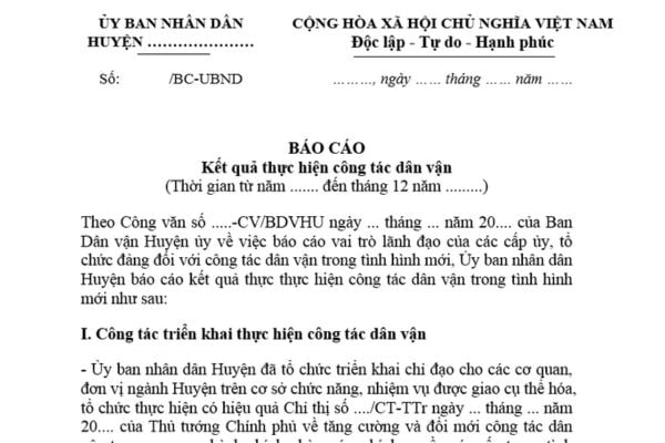 Mẫu báo cáo công tác dân vận? Tải mẫu? Phương thức thực hiện công tác dân vận? Kỷ niệm chương Vì sự nghiệp Dân vận xét tặng vào thời gian nào?