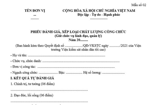 Mẫu Phiếu đánh giá xếp loại công chức ngành Kiểm sát nhân dân mới nhất? Tải về ở đâu? Hướng dẫn chấm điểm?