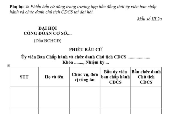 Mẫu Phiếu bầu cử ủy viên ban chấp hành và chủ tịch công đoàn cơ sở mới nhất? Tiêu chuẩn đối với người được giới thiệu bầu cử?