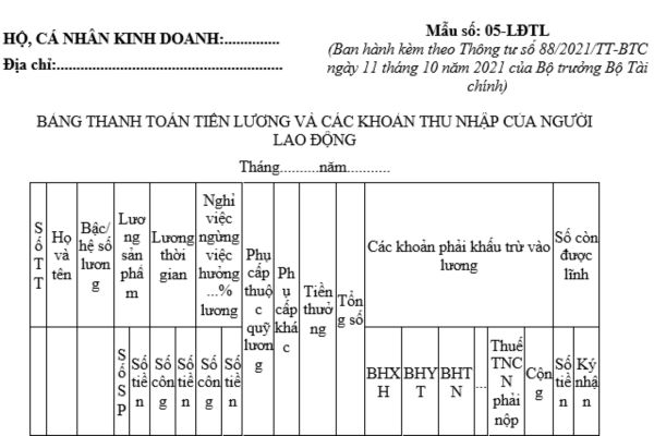 Hướng dẫn lập Bảng thanh toán tiền lương và các khoản thu nhập của người lao động dành cho hộ kinh doanh, cá nhân kinh doanh?