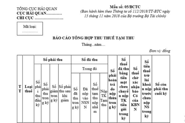 Mẫu báo cáo tổng hợp thu thuế tạm thu đối với hàng hóa xuất nhập khẩu mới nhất? Hướng dẫn chi tiết cách lập báo cáo?