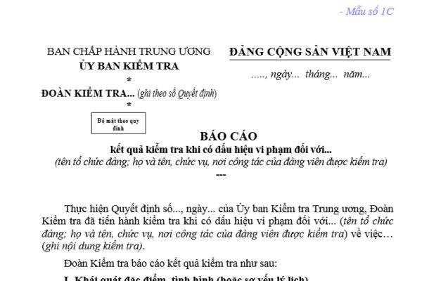 Mẫu báo cáo kết quả kiểm tra Đảng viên khi có dấu hiệu vi phạm? Khi có dấu hiệu vi phạm của đảng viên là khi nào?