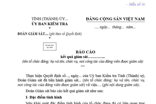 Mẫu báo cáo kết quả giám sát trong Đảng mới nhất? Nội dung giám sát trong Đảng của Ủy ban kiểm tra là gì?