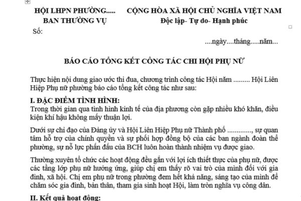 Mẫu báo cáo tổng kết công tác chi hội phụ nữ mới nhất? Chủ tịch Hội Phụ nữ Việt Nam cấp xã phải có trình độ lý luận chính trị thế nào?