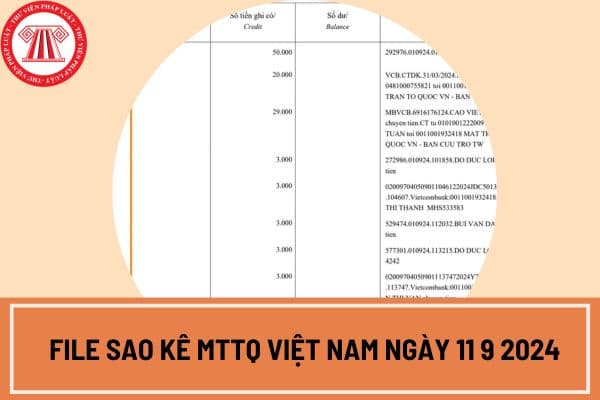 File sao kê MTTQ Việt Nam ngày 11 9 2024?