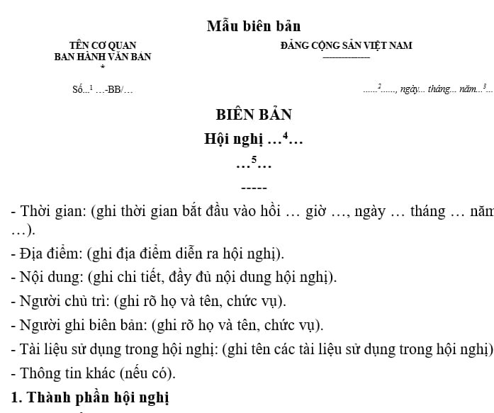 mẫu biên hản hội nghị ban chấp hành