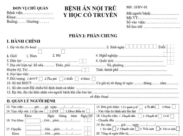 Bệnh án nội trú y học cổ truyền