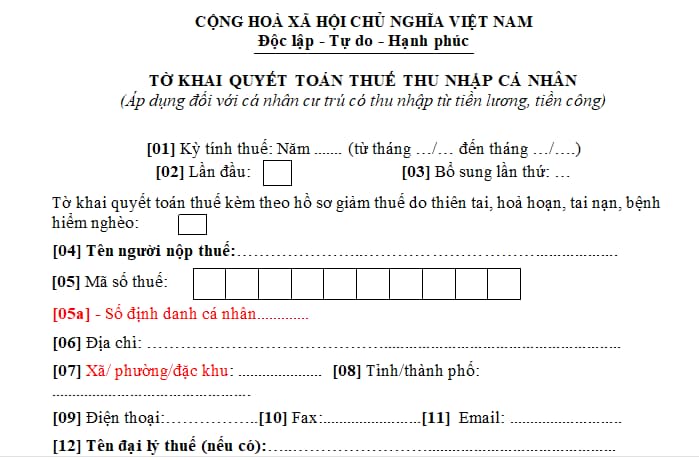 tờ khai quyết toán thuế