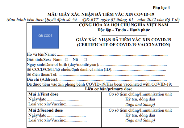 Mẫu giấy xác nhận đã tiêm 07 mũi vắc xin Covid-19