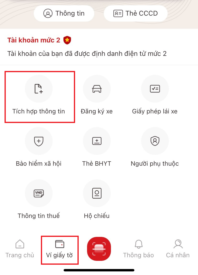 Hướng dẫn cách tích hợp 4 loại giấy tờ/thông tin vào VNeID