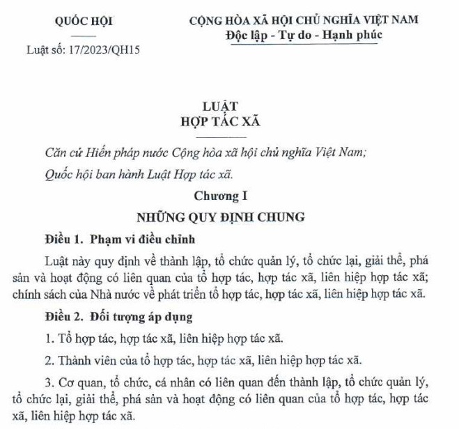 Đã có Luật Hợp tác xã 2023 có hiệu lực từ ngày 01/7/2024