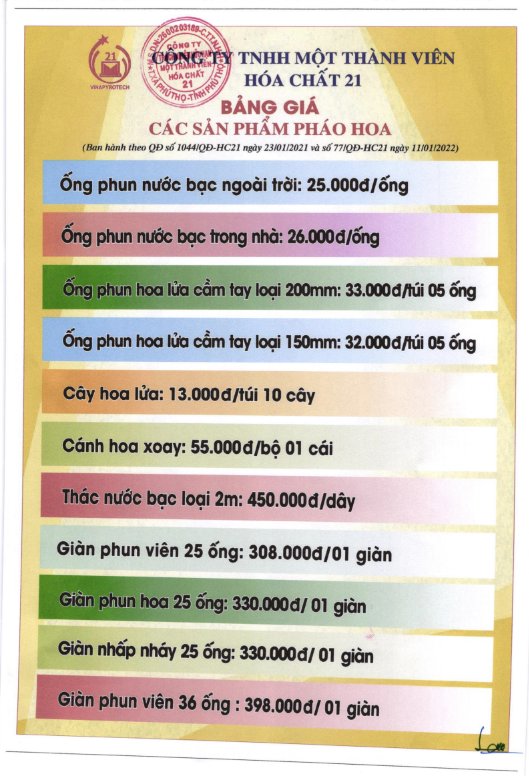 Giá pháo hoa của Bộ Quốc phòng dịp Tết 2024 