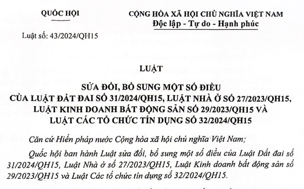 Đã có Luật sửa đổi Luật Đất đai 2024 cho phép có hiệu lực từ ngày 01/8/2024