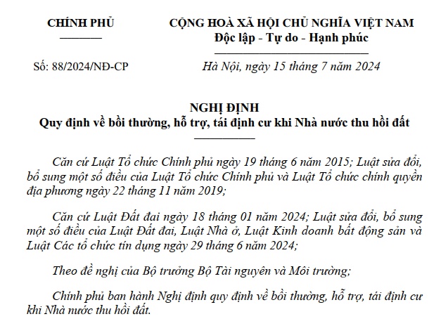 Đã có Nghị định mới về bồi thường khi thu hồi đất theo Luật Đất đai 2024