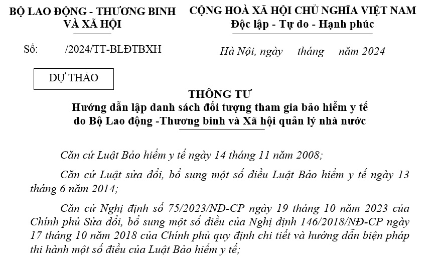 Đã có dự thảo Thông tư hướng dẫn lập danh sách đối tượng tham gia BHYT mới nhất