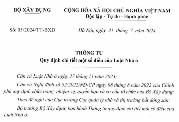 Đã có Thông tư 05 hướng dẫn chi tiết Luật Nhà ở 2023