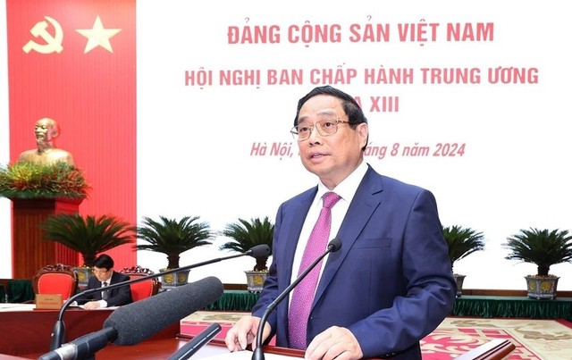 Đồng chí Phạm Minh Chính, Ủy viên Bộ Chính trị, Thủ tướng Chính phủ phát biểu tại hội nghị.