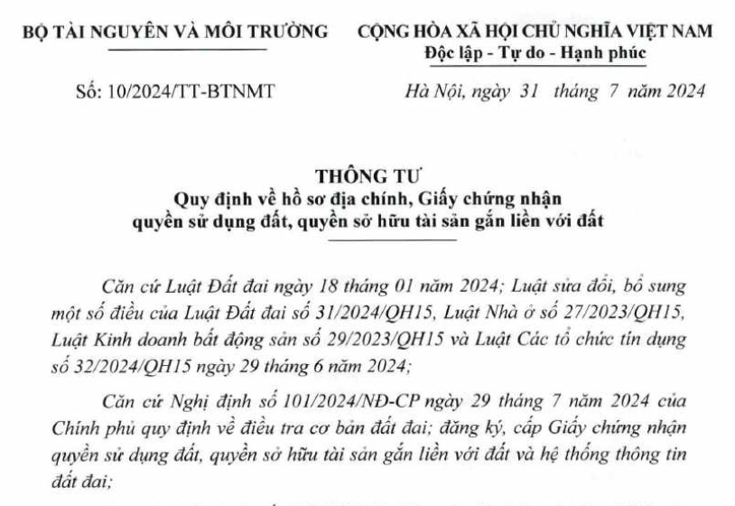 Đã có Thông tư 10/2024 về mẫu sổ đỏ/sổ hồng mới từ 01/8/2024