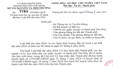 Công văn 7789/STNMT-QLĐ về thực hiện thủ tục gia hạn sử dụng đất