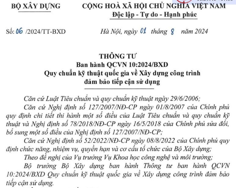 Đã có Thông tư 06/2024/TT-BXD quy chuẩn về xây dựng công trình bảo đảm tiếp cận sử dụng