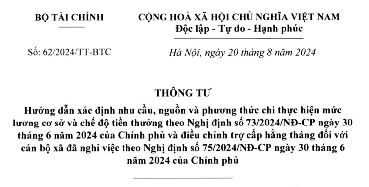 Đã có Thông tư 62 hướng dẫn chi mức lương cơ sở và chế độ tiền thưởng theo Nghị định 73