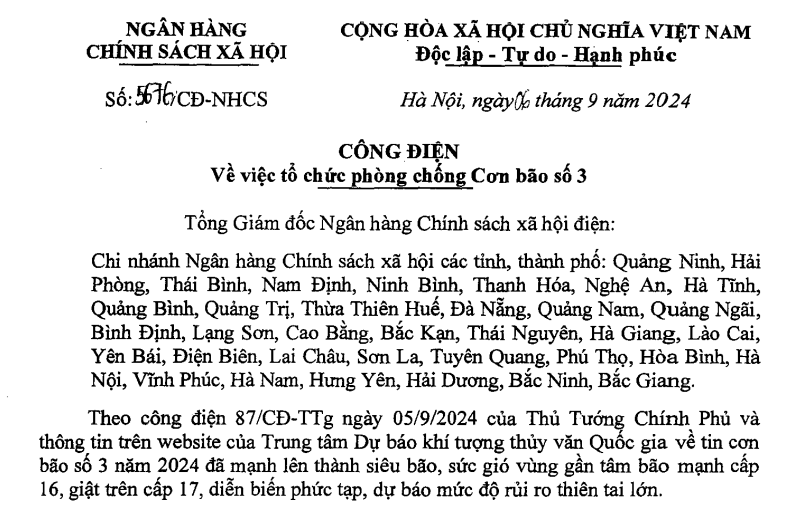 Lập hồ sơ xử lý nợ rủi ro do bão Yagi gây ra