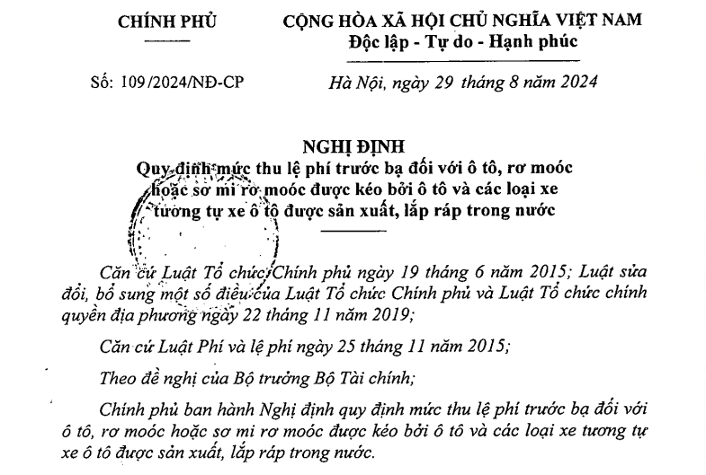 Văn bản tuyên truyền Nghị định 109 giảm 50% lệ phí trước bạ ô tô sản xuất trong nước