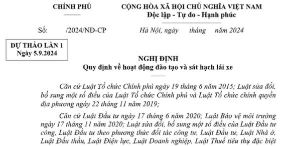 Đã có dự thảo Nghị định về hoạt động đào tạo và sát hạch lái xe từ 01/01/2025