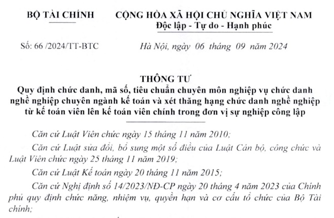 Đã có Thông tư 66 quy định về chức danh nghề nghiệp chuyên ngành kế toán