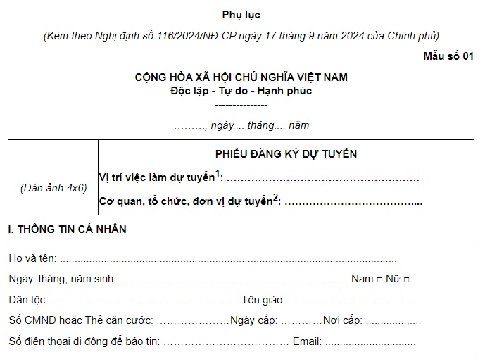 Hướng dẫn ghi mẫu phiếu đăng ký dự tuyển công chức mới nhất (Nghị định 116/2024)