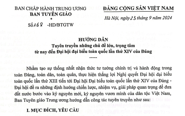 Hướng dẫn công tác tuyên truyền từ nay đến Đại hội XIV của Đảng