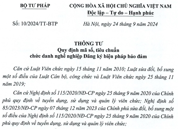 Đã có Thông tư 10/2024 về tiêu chuẩn viên chức đăng ký biện pháp bảo đảm từ 08/11/2024