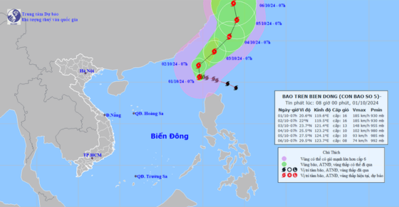 Tin bão trên Biển Đông (Bão số 5) ngày 01/10/2024?