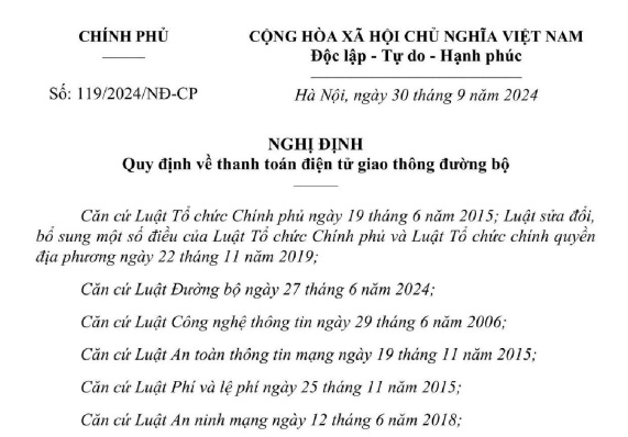 Đã có Nghị định 119/2024 hướng dẫn về tài khoản giao thông